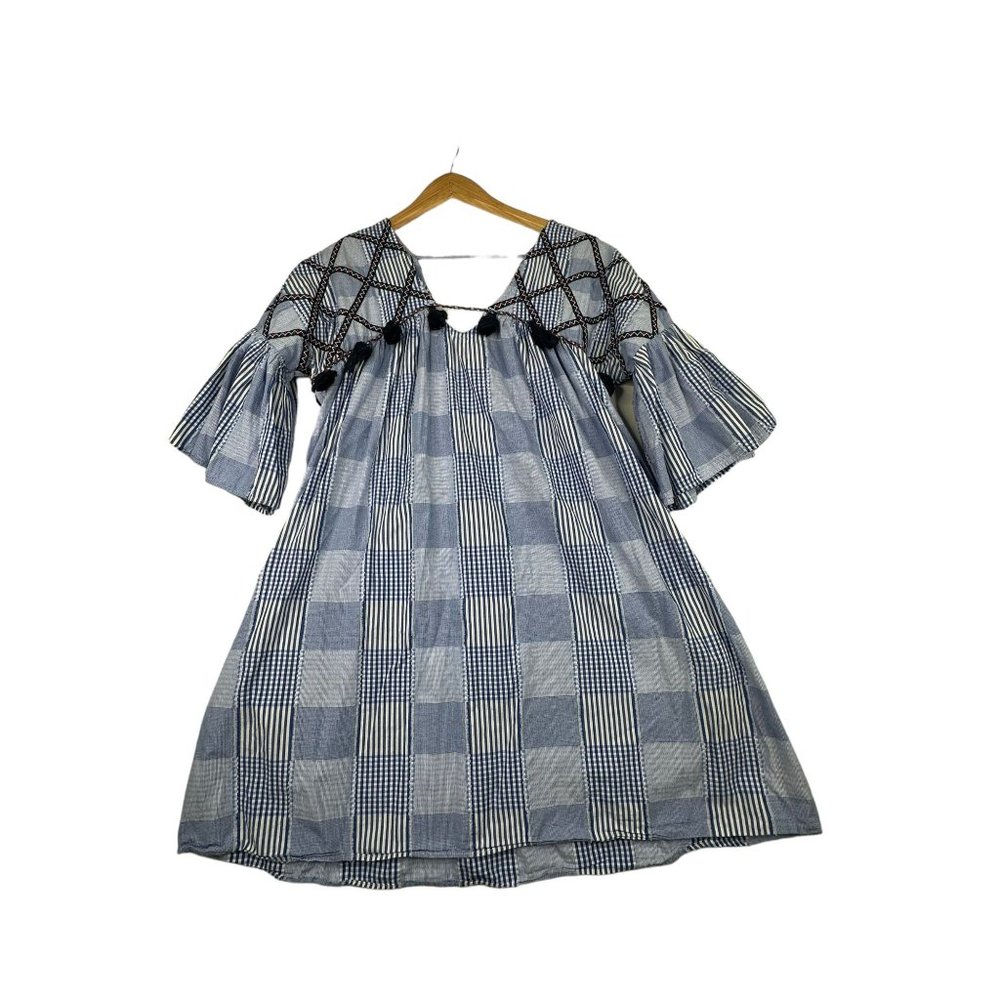 Anthropologie Maeve Tatum Embroidered Tunic Dress size Medium Blue/White